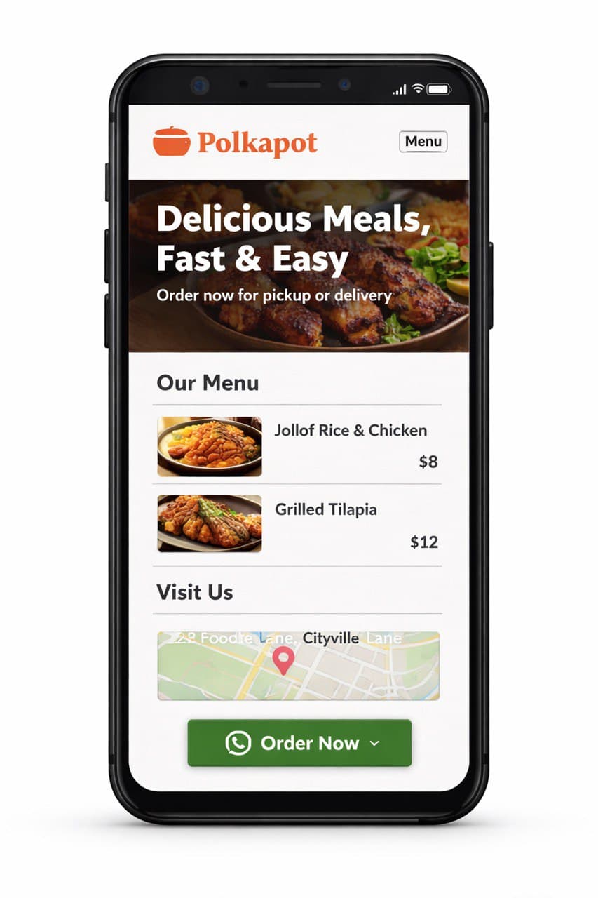 Polkapot Restaurant mobile mockup